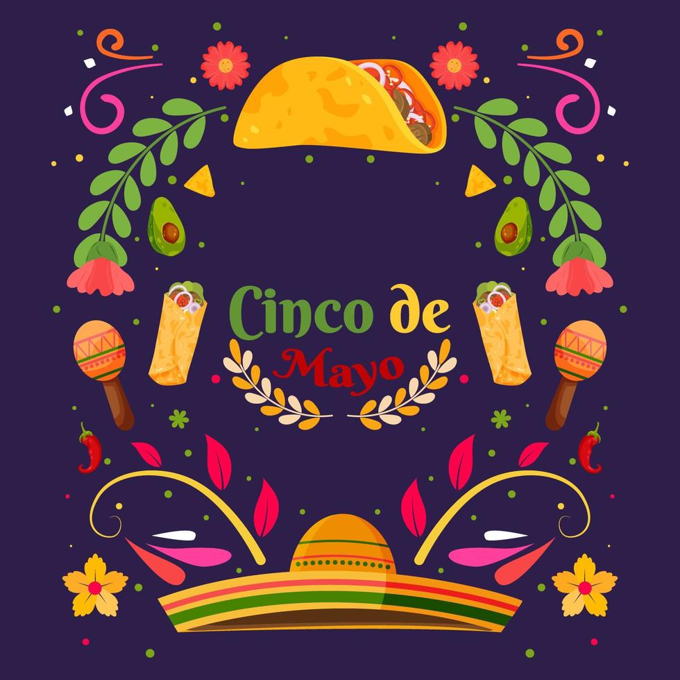 fondo plano de vacaciones mexicanas cinco de mayo con elemento de partículas vector