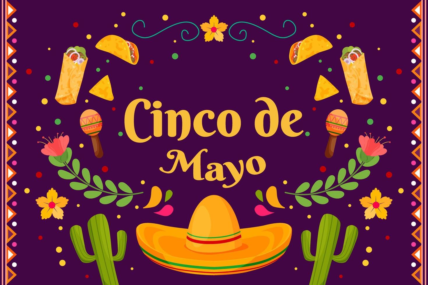 Flat Cinco De Mayo Mexican holiday celebration background vector