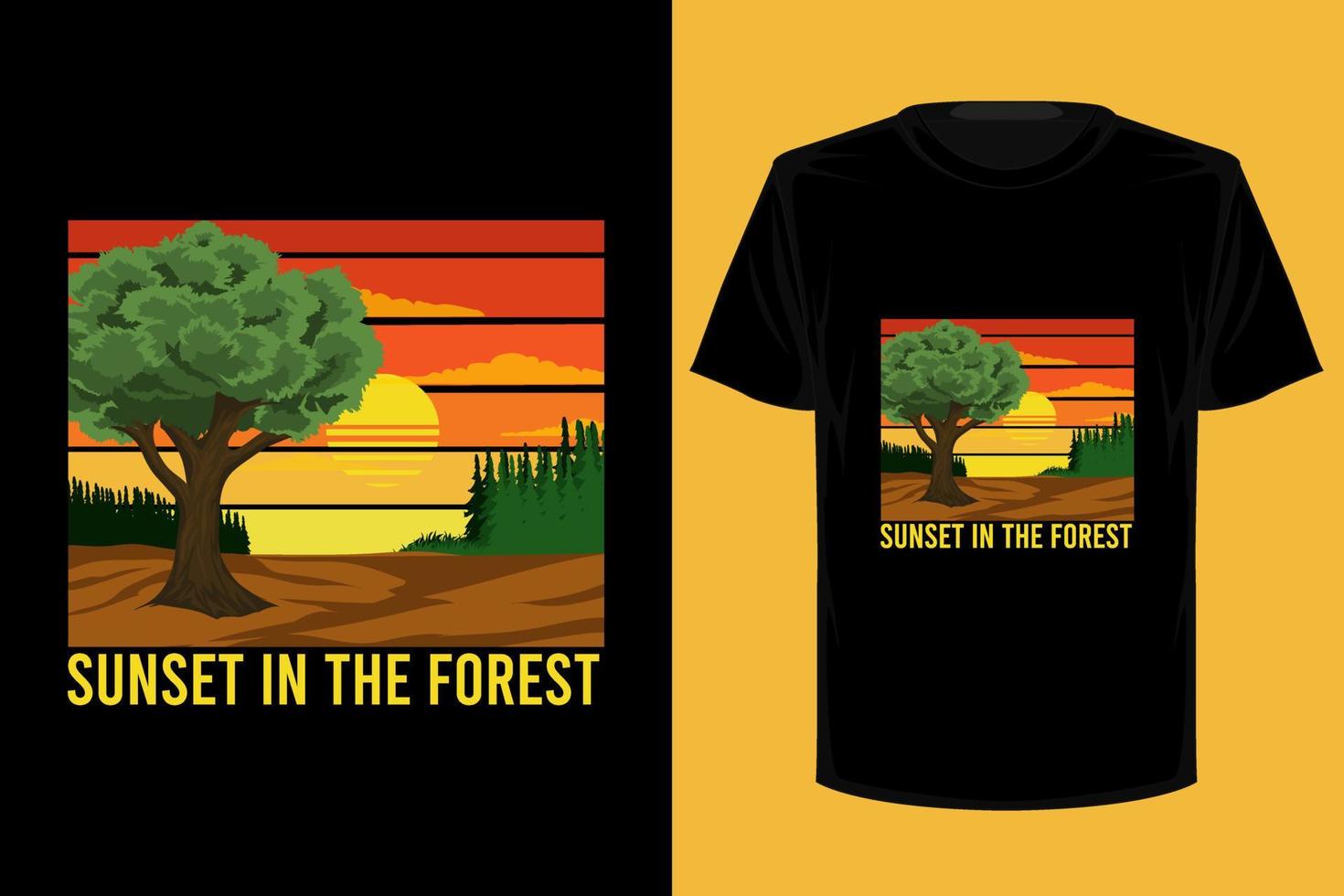 Sunset in the forest retro vintage t shirt design vector