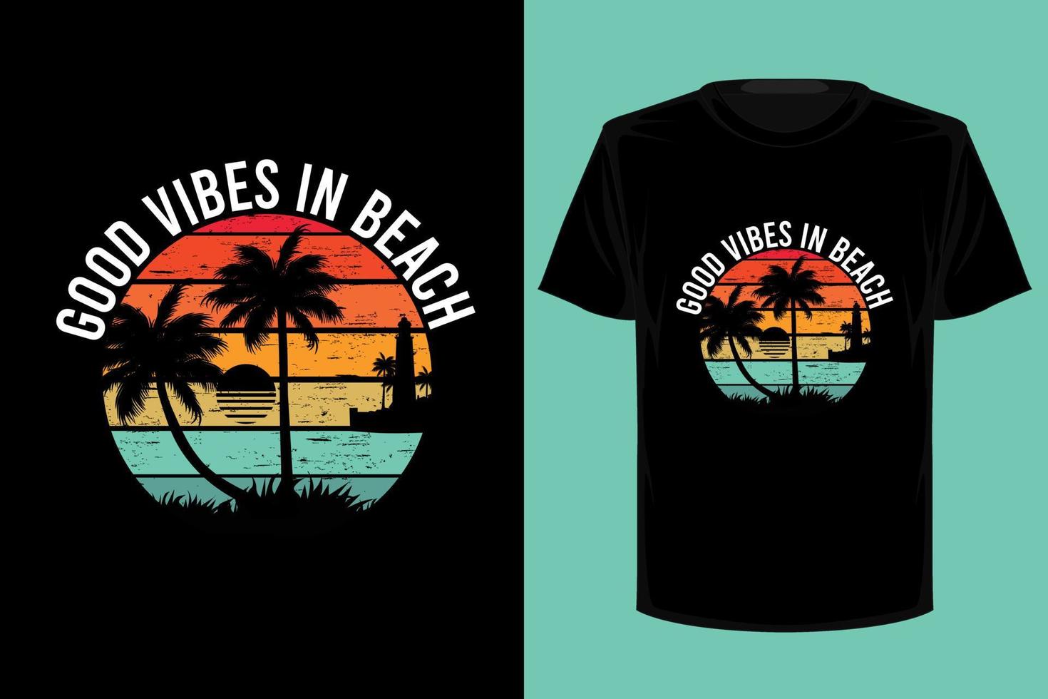 Good vibes in beach retro vintage t shirt design vector