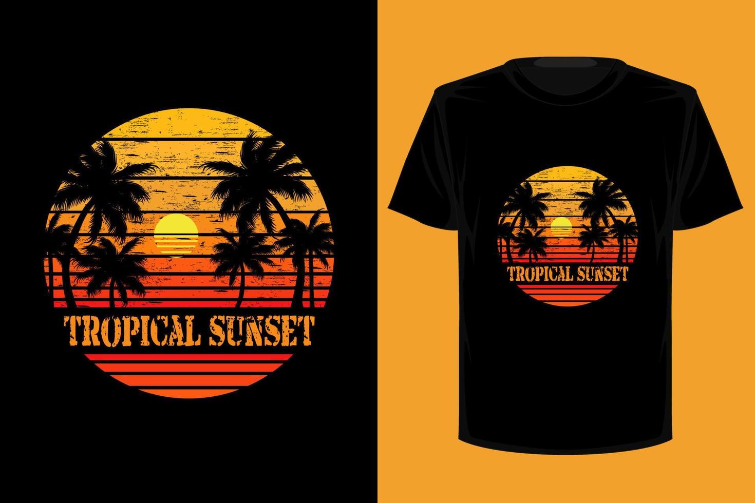 Tropical sunset retro vintage t shirt design vector