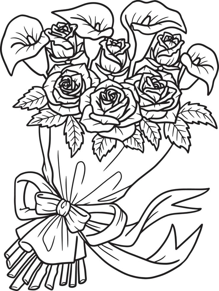 Flower Bouquet Coloring Page for Adults vector