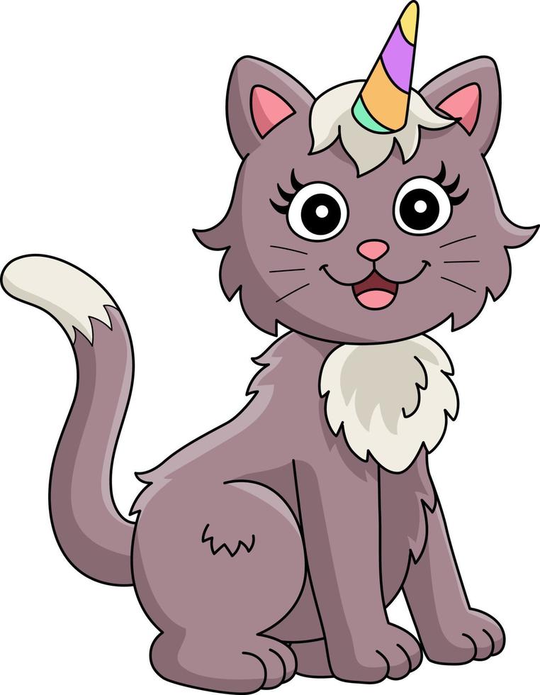 Cat Unicorn Cartoon Colored Clipart vector