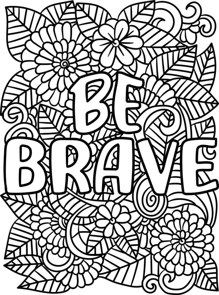 Be Brave Motivational Quote Coloring Page vector