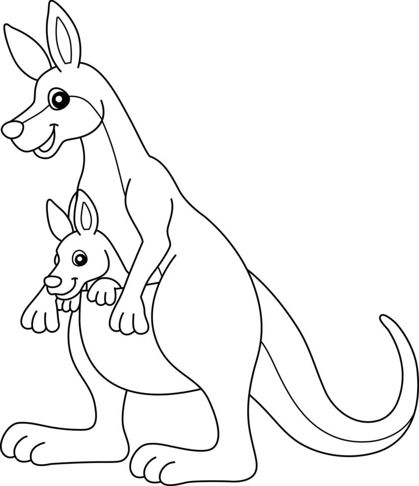 canguro con niño para colorear página aislada para niños vector