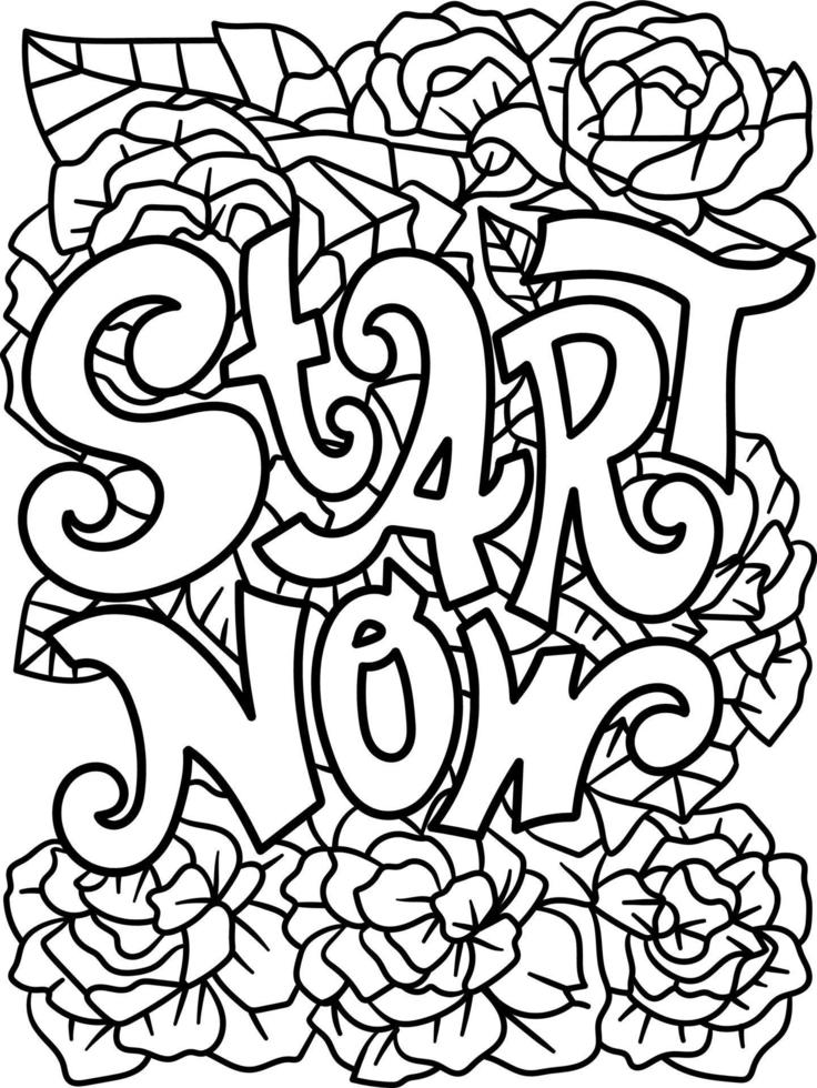 Start Now Motivational Quote Coloring Page vector