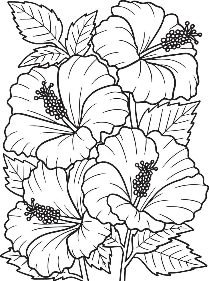 Hibiscus Flower Coloring Page for Adults vector