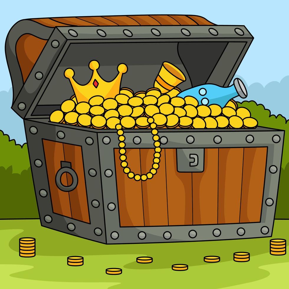 Big Treasure Chest Colored Cartoon Illustration vector