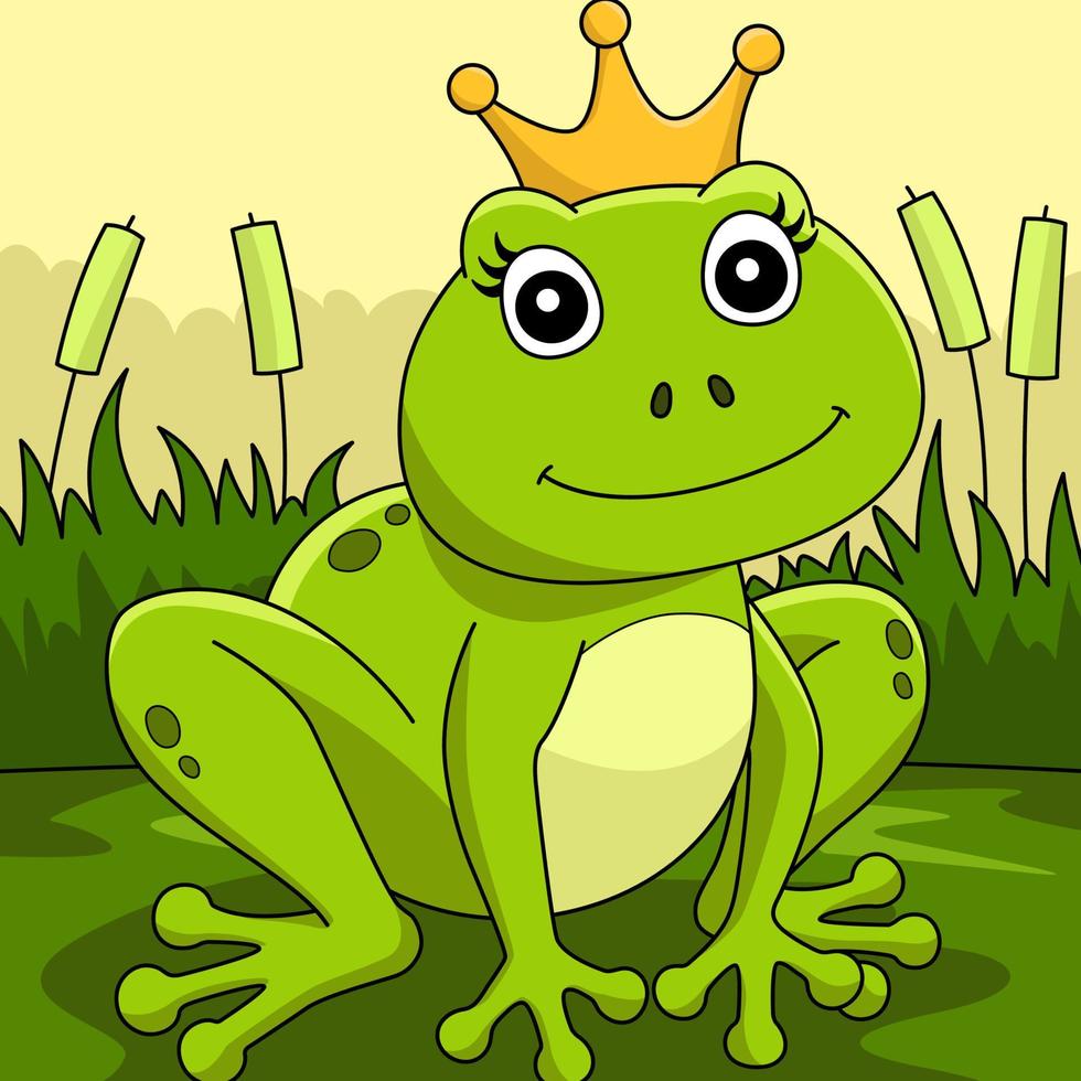 Frog With A Crown Colored Cartoon Illustration vector