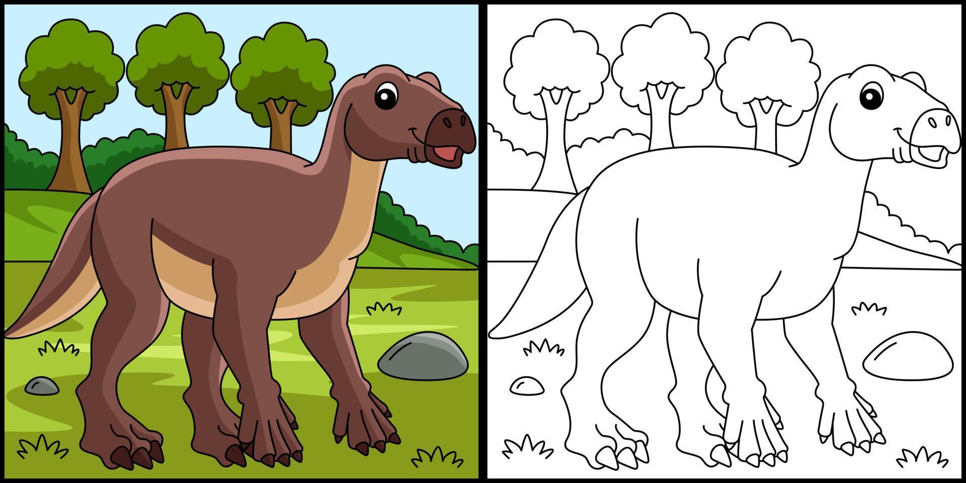 Ilustración de página para colorear de dinosaurio iguanodon vector