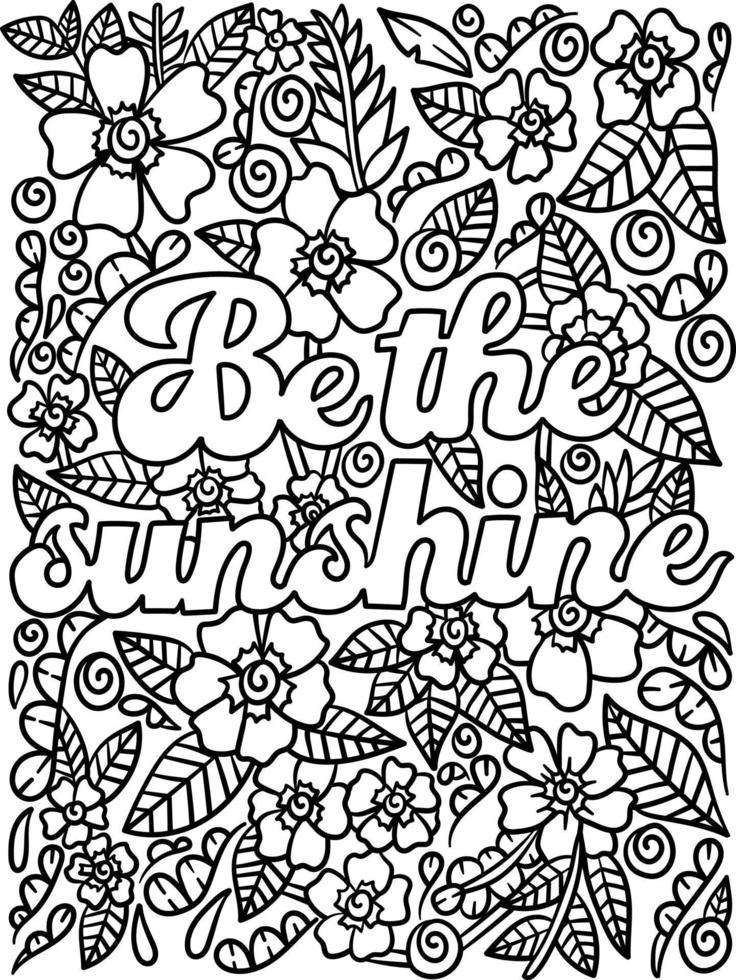 Be The Sunshine Motivational Quote Coloring Page vector