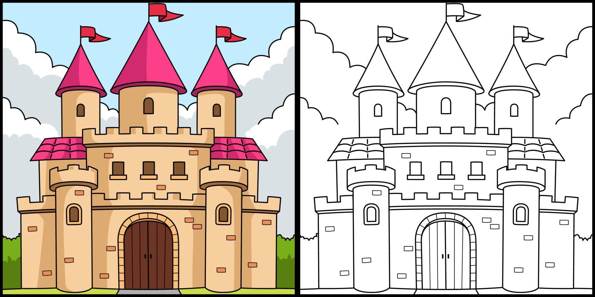 Royal Castle Coloring Page Colored Illustration 7066799 Vector Art at  Vecteezy