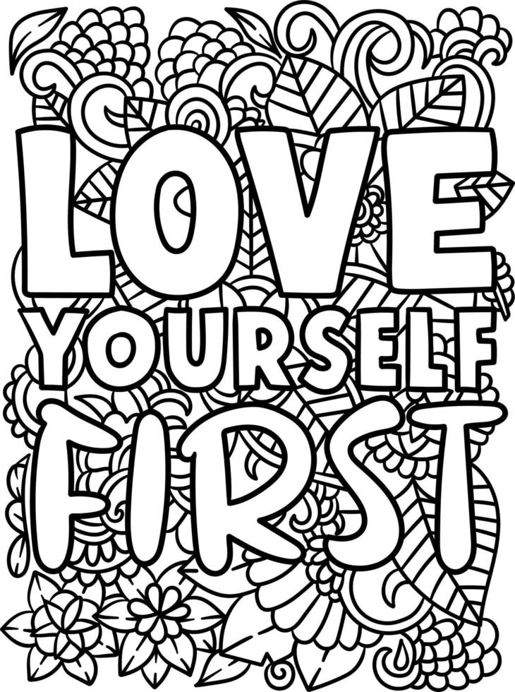 Love Yourself First Motivational Quote Coloring vector