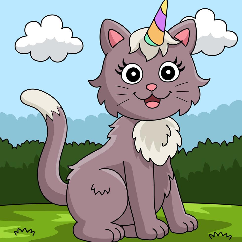 ilustración de dibujos animados de color unicornio gato vector