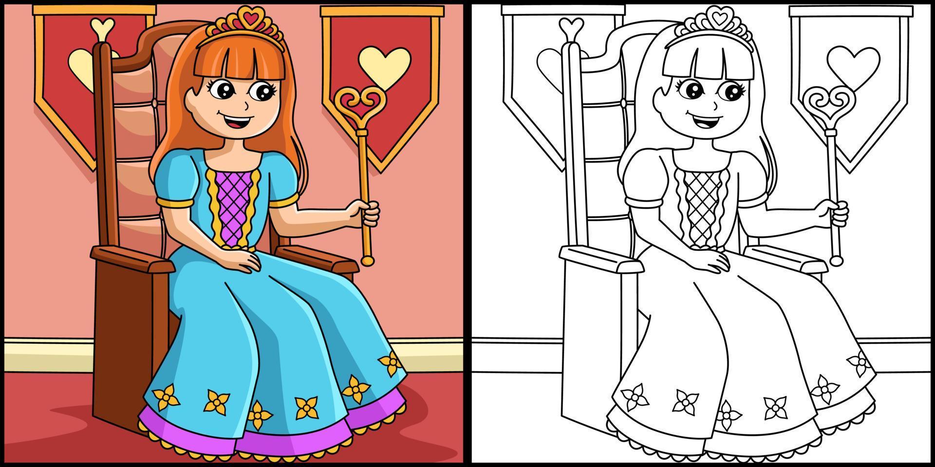 princesa corona para colorear página coloreada ilustración vector