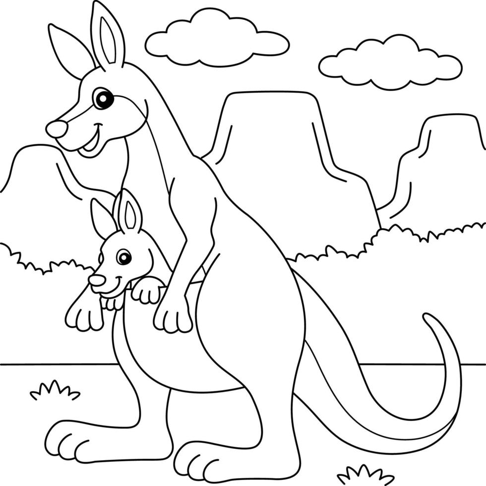 canguro con bebe pagina para colorear para niños vector