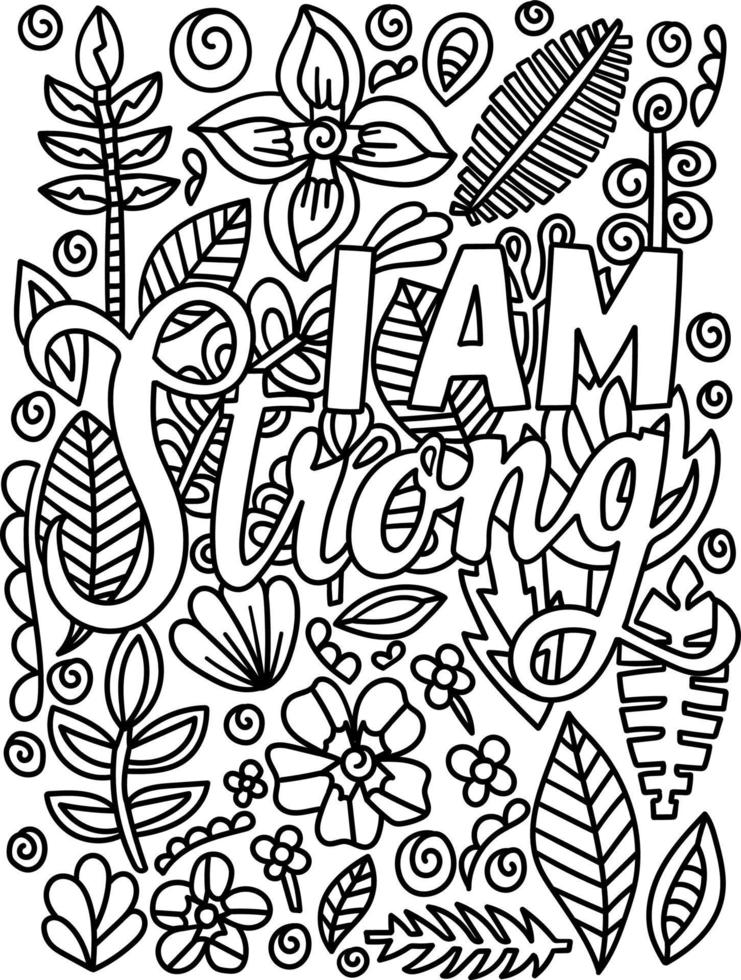 I Am Strong Motivational Quote Coloring Page vector