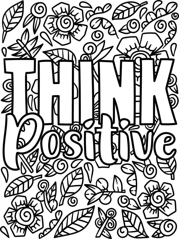 Think Positive Motivational Quote Coloring Page vector