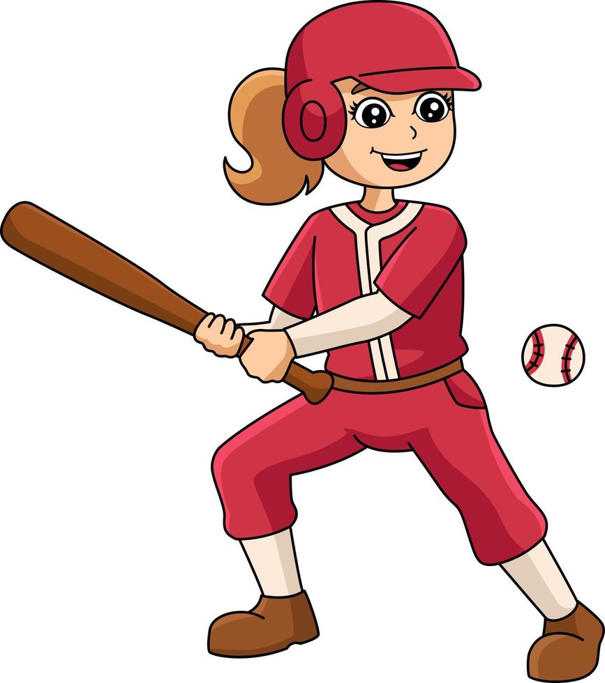 Girl Playing Baseball Cartoon Colored Clipart vector