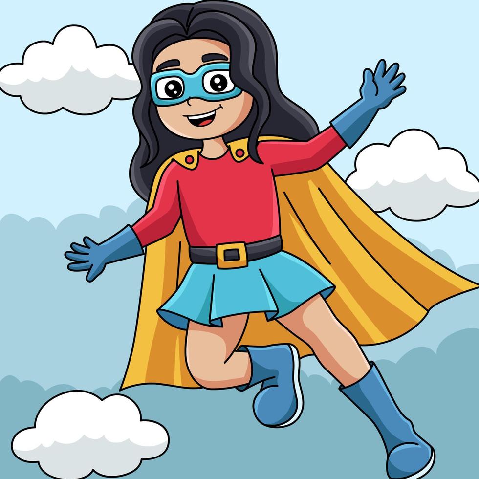 Superhero Girl Colored Cartoon Illustration vector