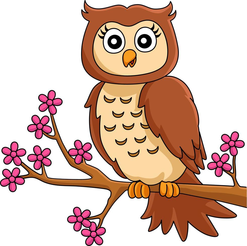 búho en una rama de árbol dibujos animados clipart coloreado vector