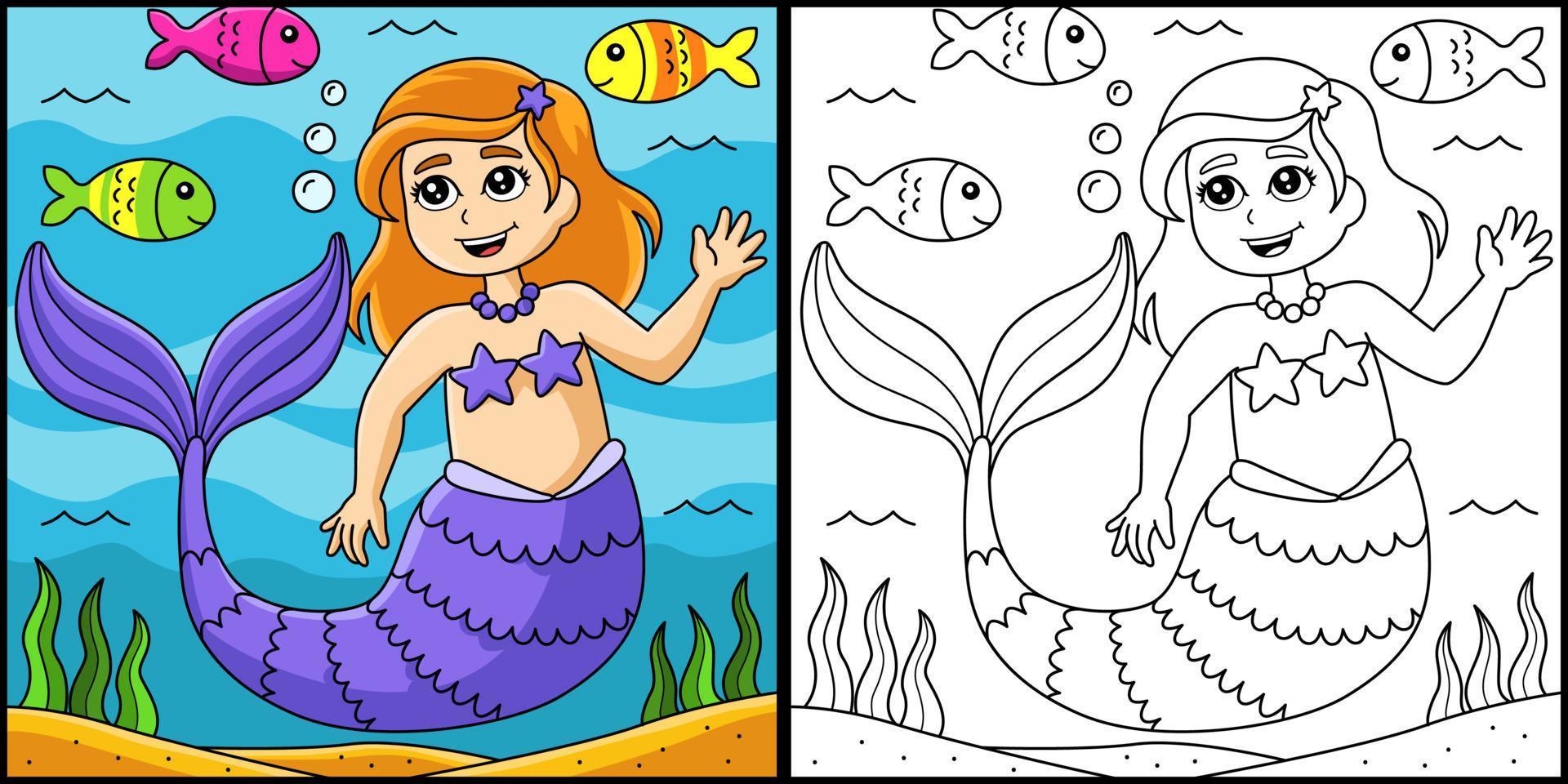 hermosa sirena para colorear página ilustración vector