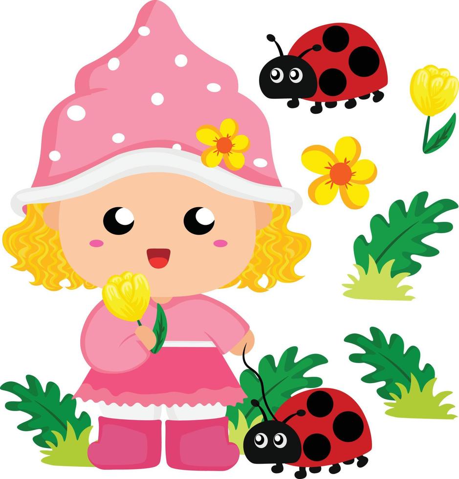 Girl Gnome for Spring Season vector