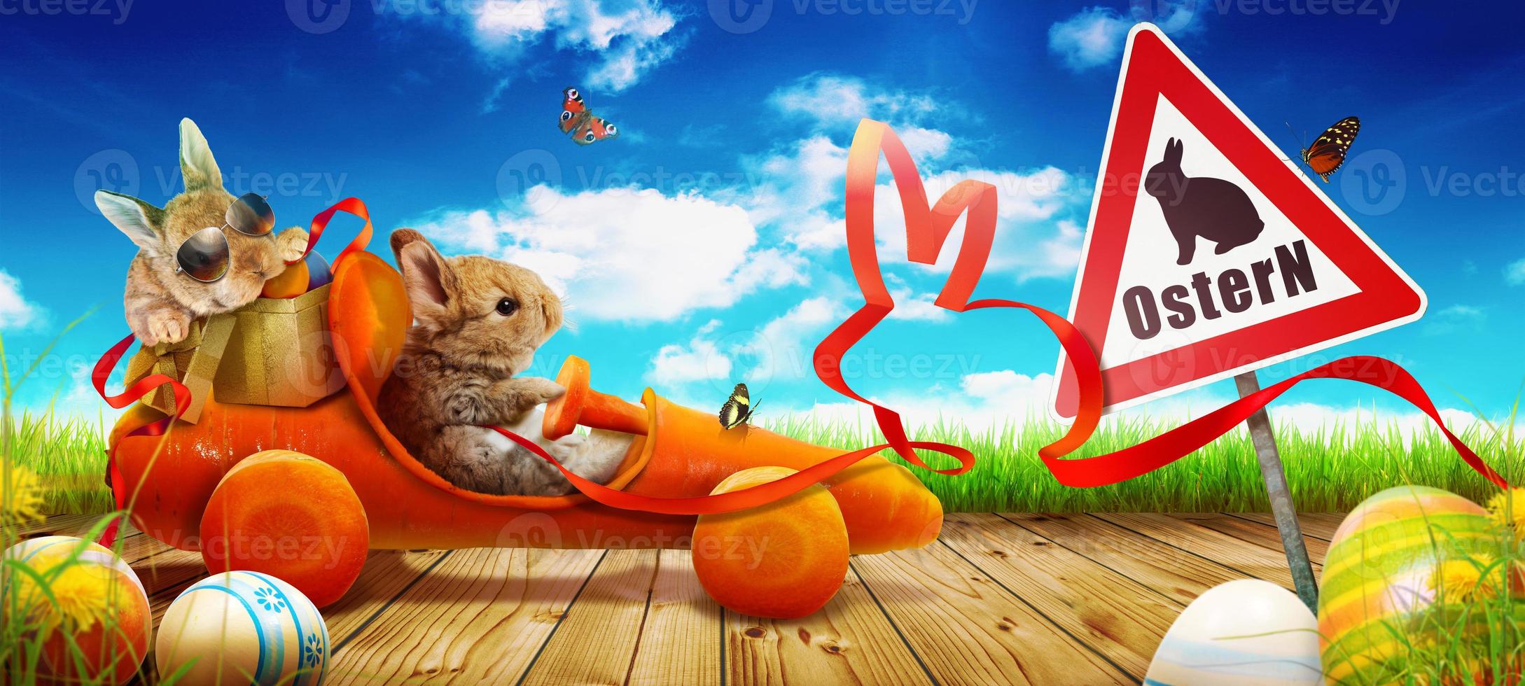 Funny Easter bunny. Happy Easter holiday concept. photo