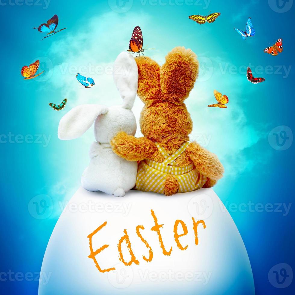 Funny Easter bunny. Happy Easter holiday concept. photo