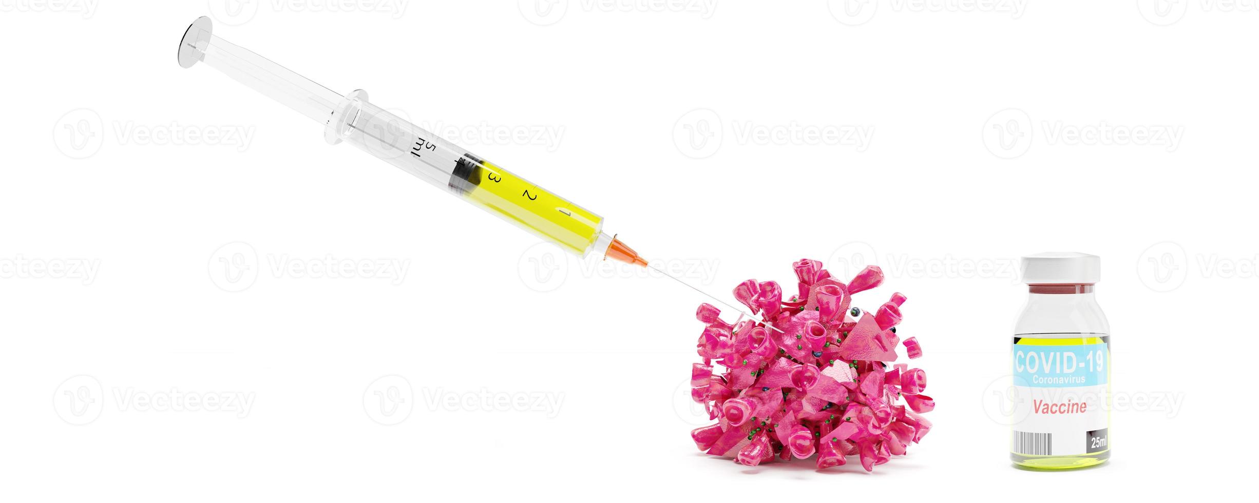 Medical syringe with a needle and a bollte with vaccine. 3D rendering photo