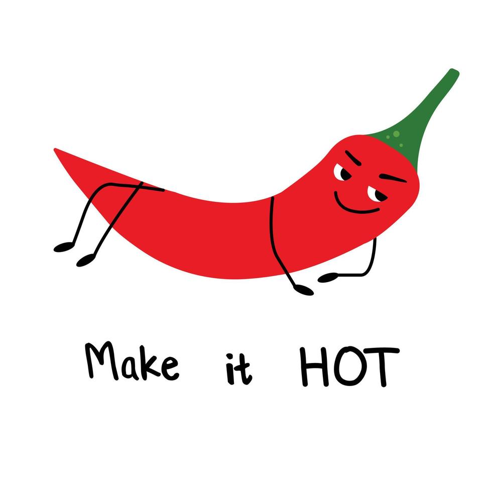 Red hot chili pepper illustration. Filthy funny cartoon character. Hot horny red pepper for cute print. vector