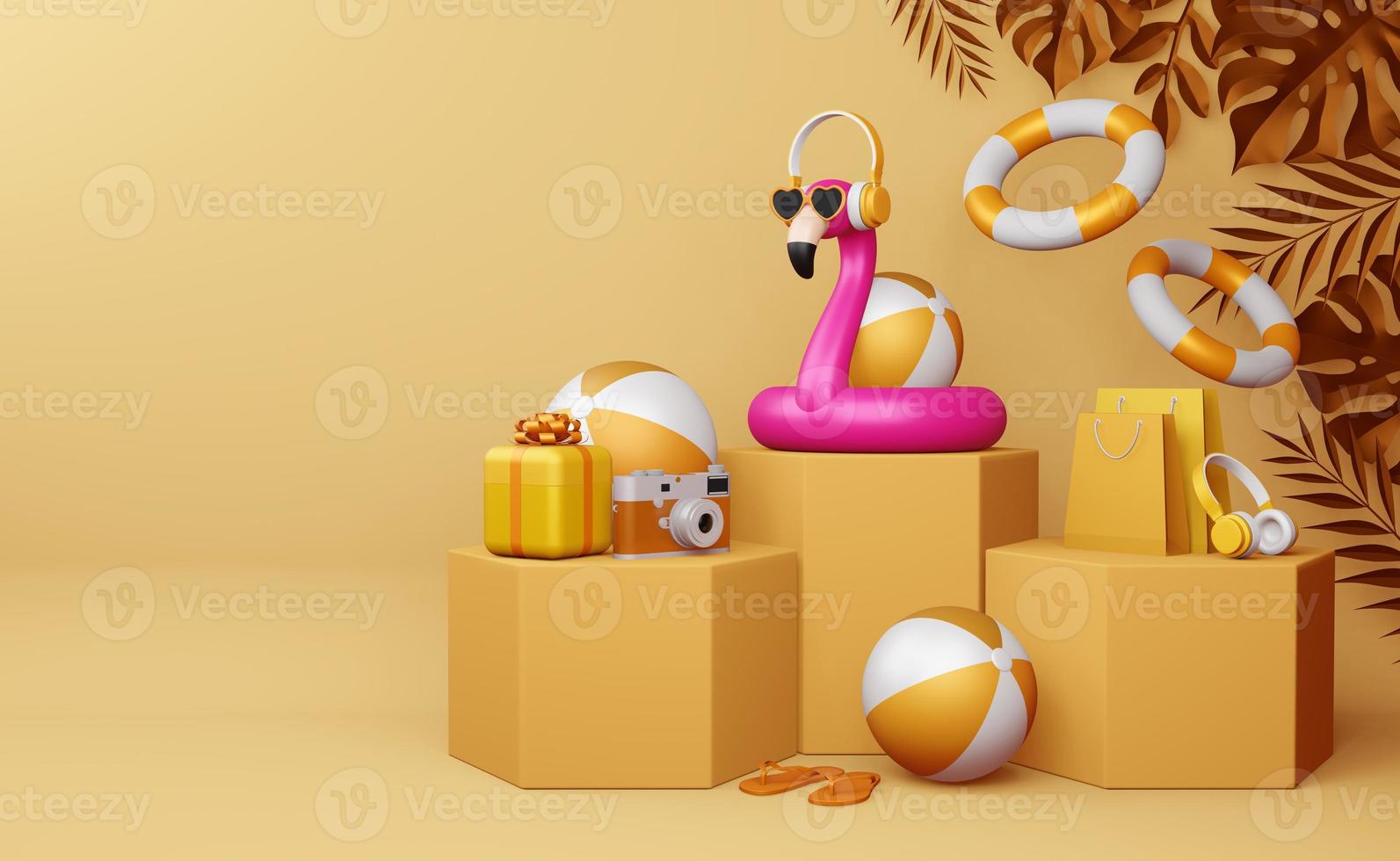 Display summer sale template, summer season, 3d rendering photo