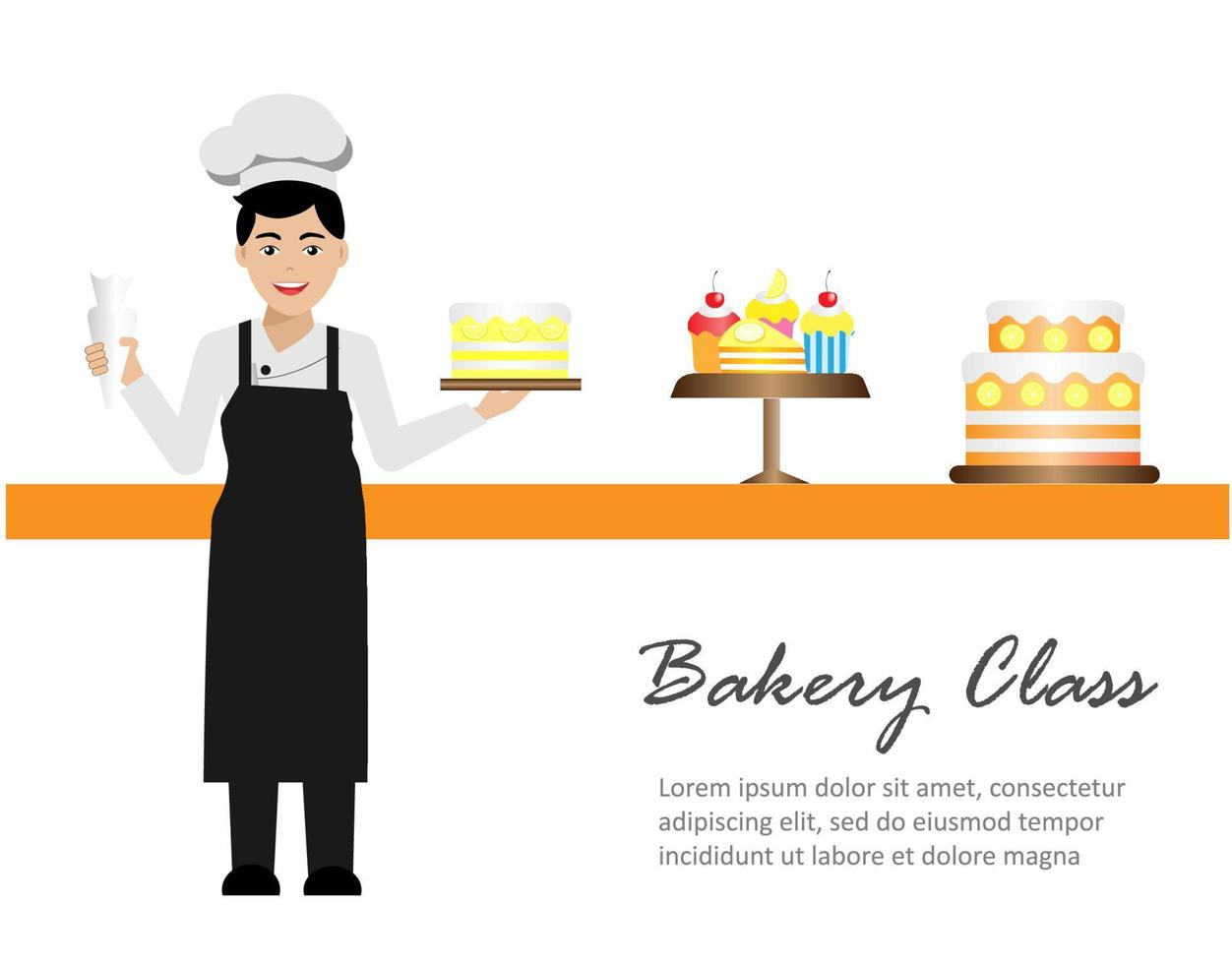 Chef man decorated cake in bakery class vector