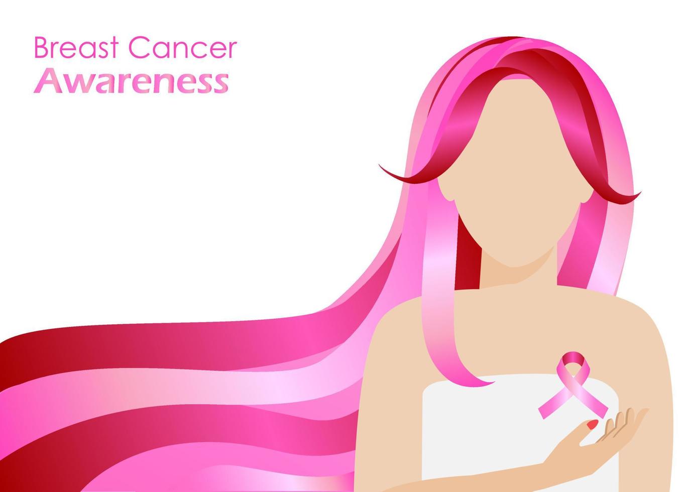 Woman with pink ribbon symbol of brease cancer awareness month. vector