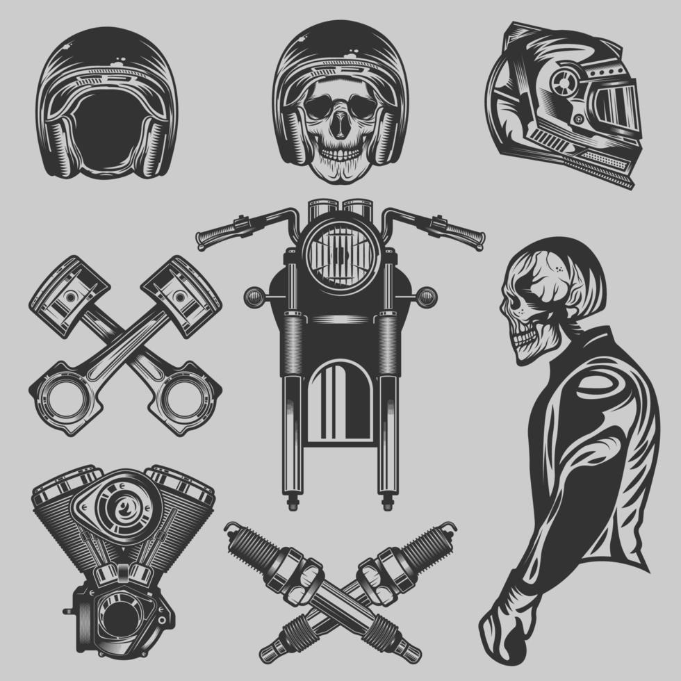 elementos de motocicleta personalizados vintage vector