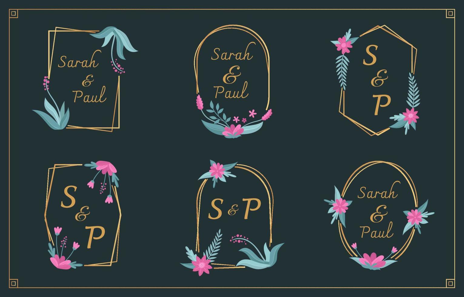 Wedding Floral Monogram Set vector