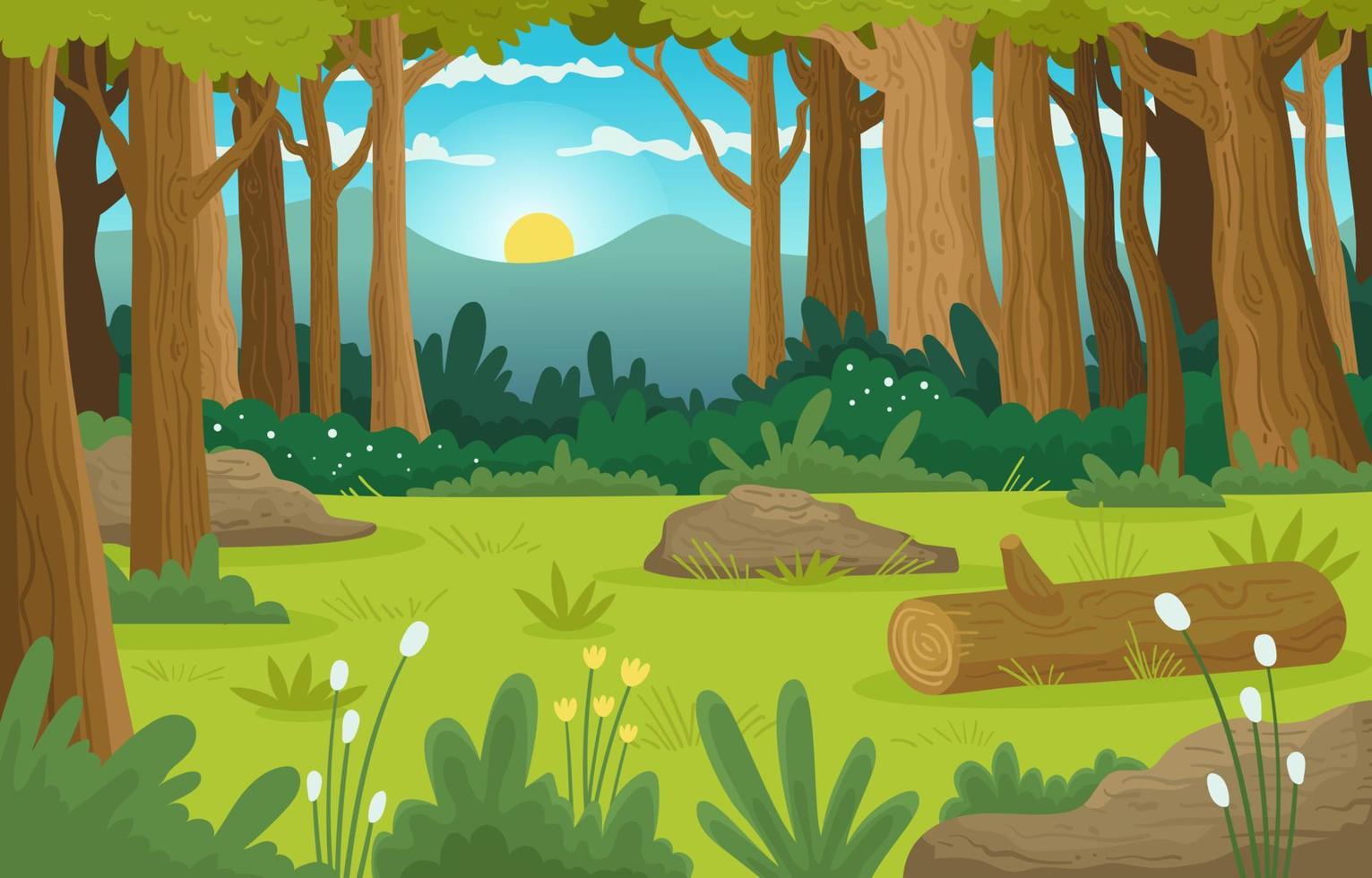 Sunrise Summer on Forest Background vector