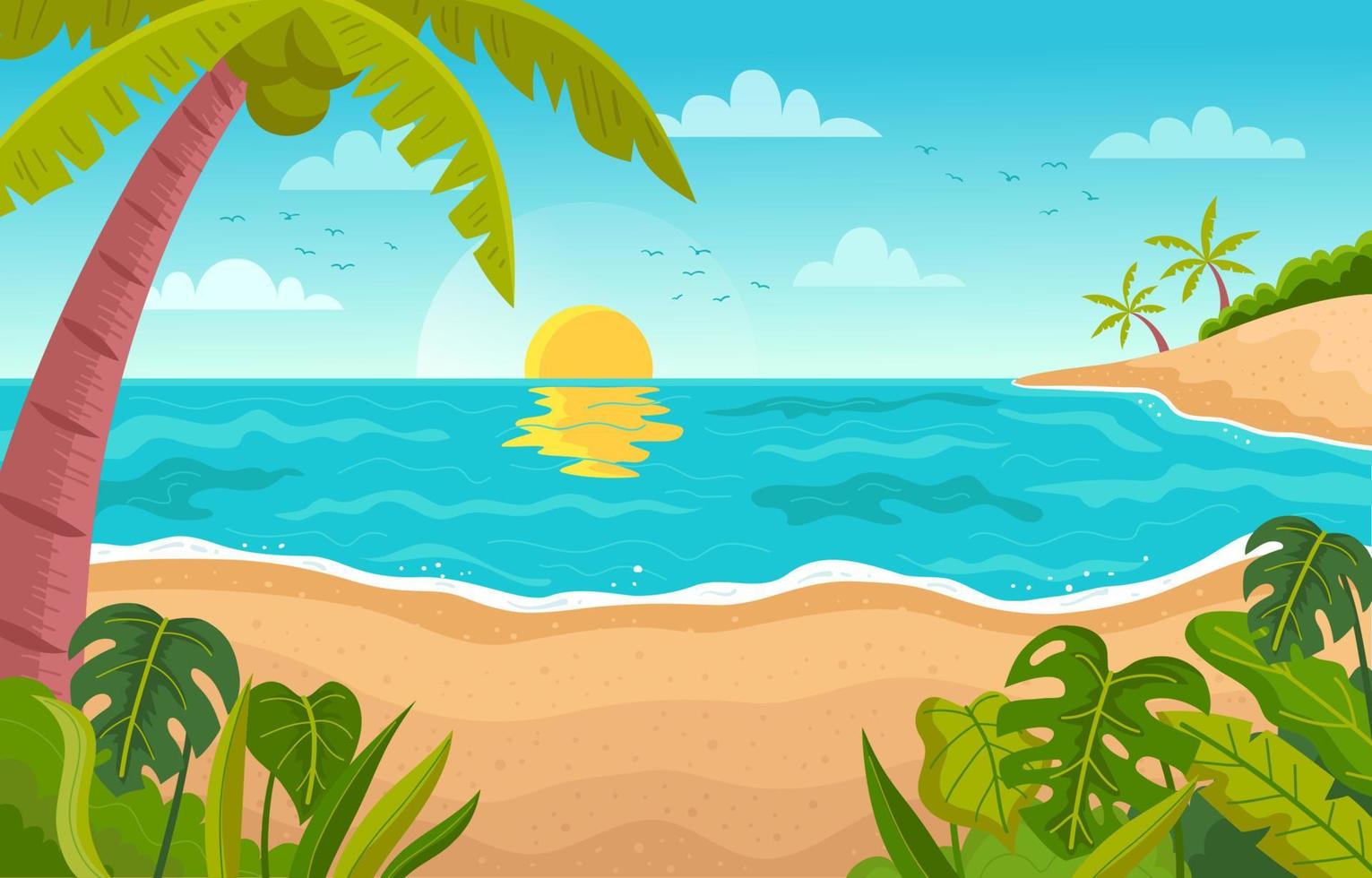 Sunrise on Beach Scenery Background vector