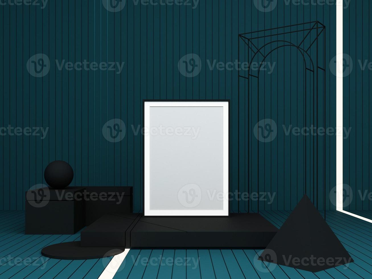 3d rendering abstract composition. Geometric shapes on green background for presentation frame or mockup. Minimalistic design and balance space photo