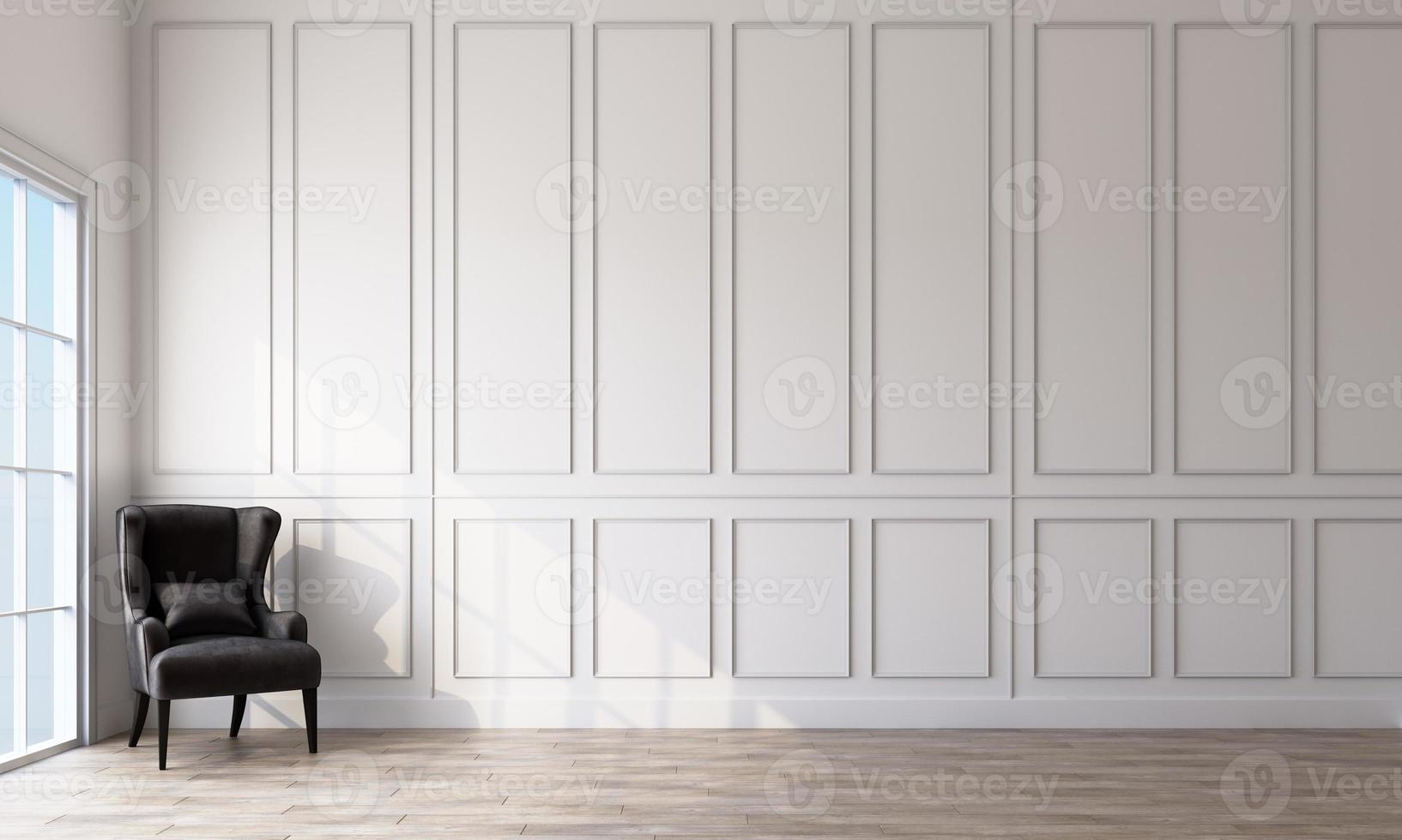 Modern classic white empty interior with wall panels and wooden floor. 3d rendering photo