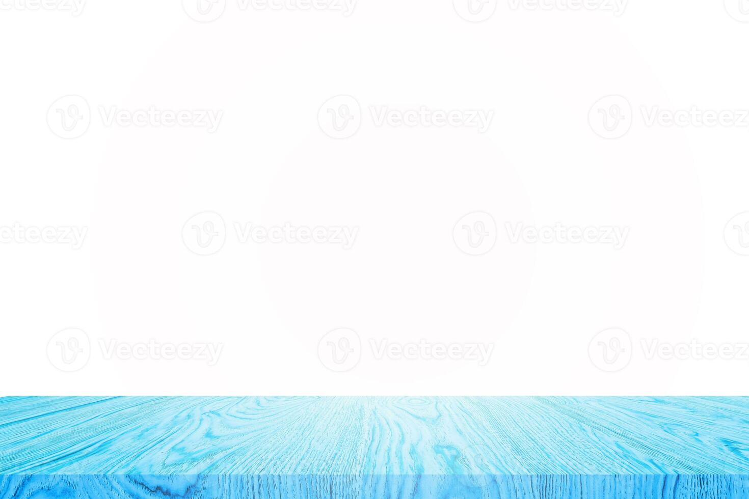 Empty blue wooden table top on white background. For product display or design. photo