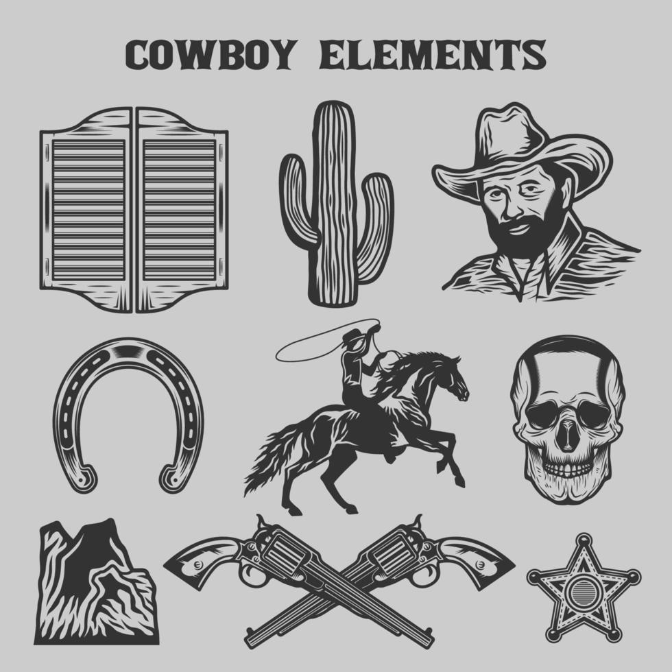 wild west cowboys elements vector