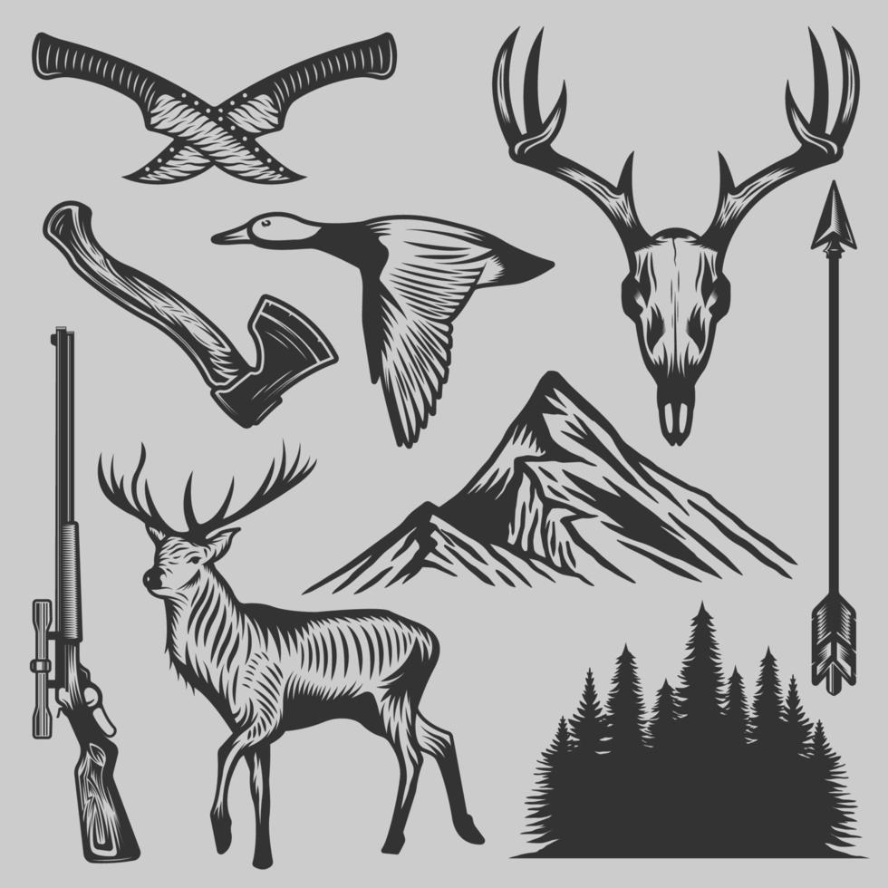 vintage hunting elements vector