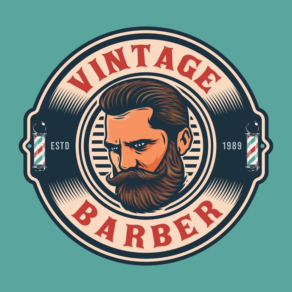 Barbershop emblem with beard man vector