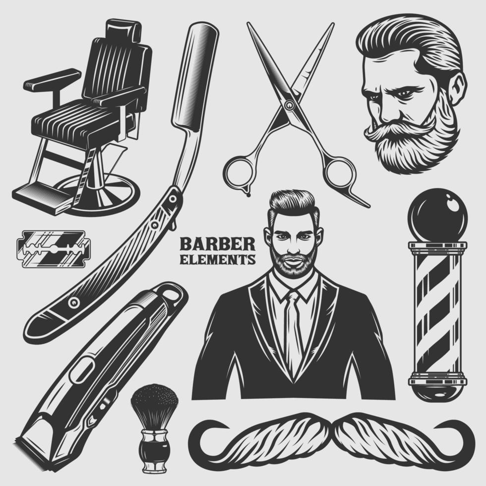 Set of vintage barbershop elements vector