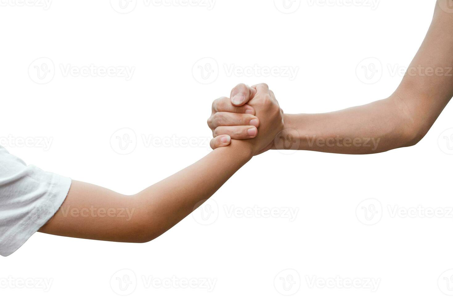 Friendly handshake father and child isolated on white background, with clipping path. love and family concept. photo