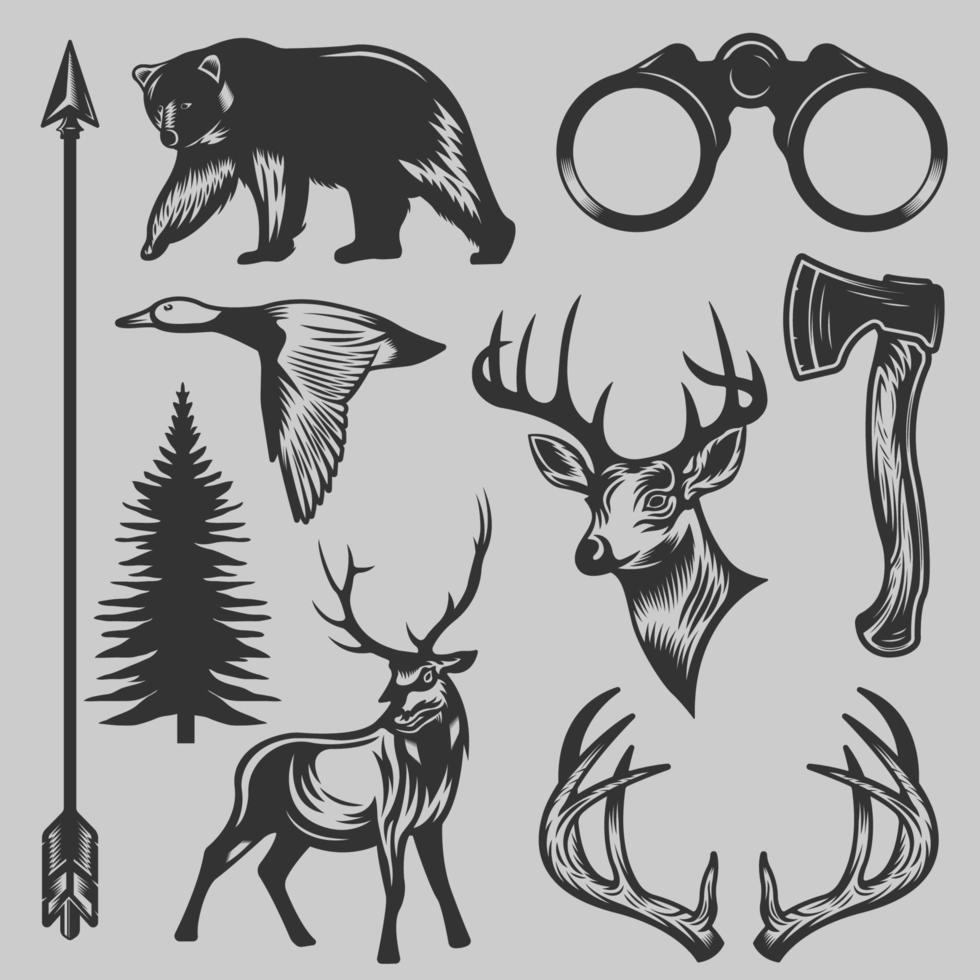 vintage hunting elements vector