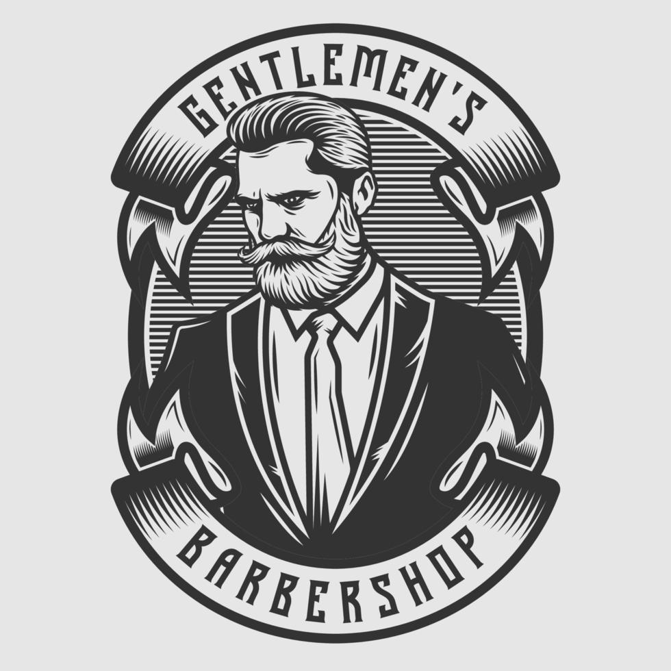 emblema de barbería con barba hombre vector