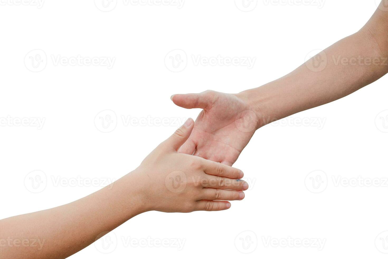 Friendly handshake father and child isolated on white background, with clipping path. love and family concept. photo