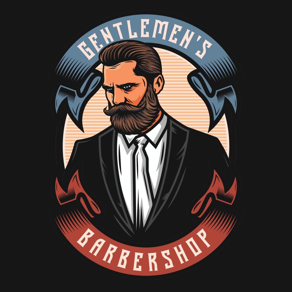 emblema de barbería con barba hombre vector